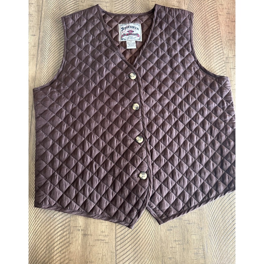 Vintage‎ Sostanza Quilted 100% Silk Vest Brown Gorpcore - Size Small